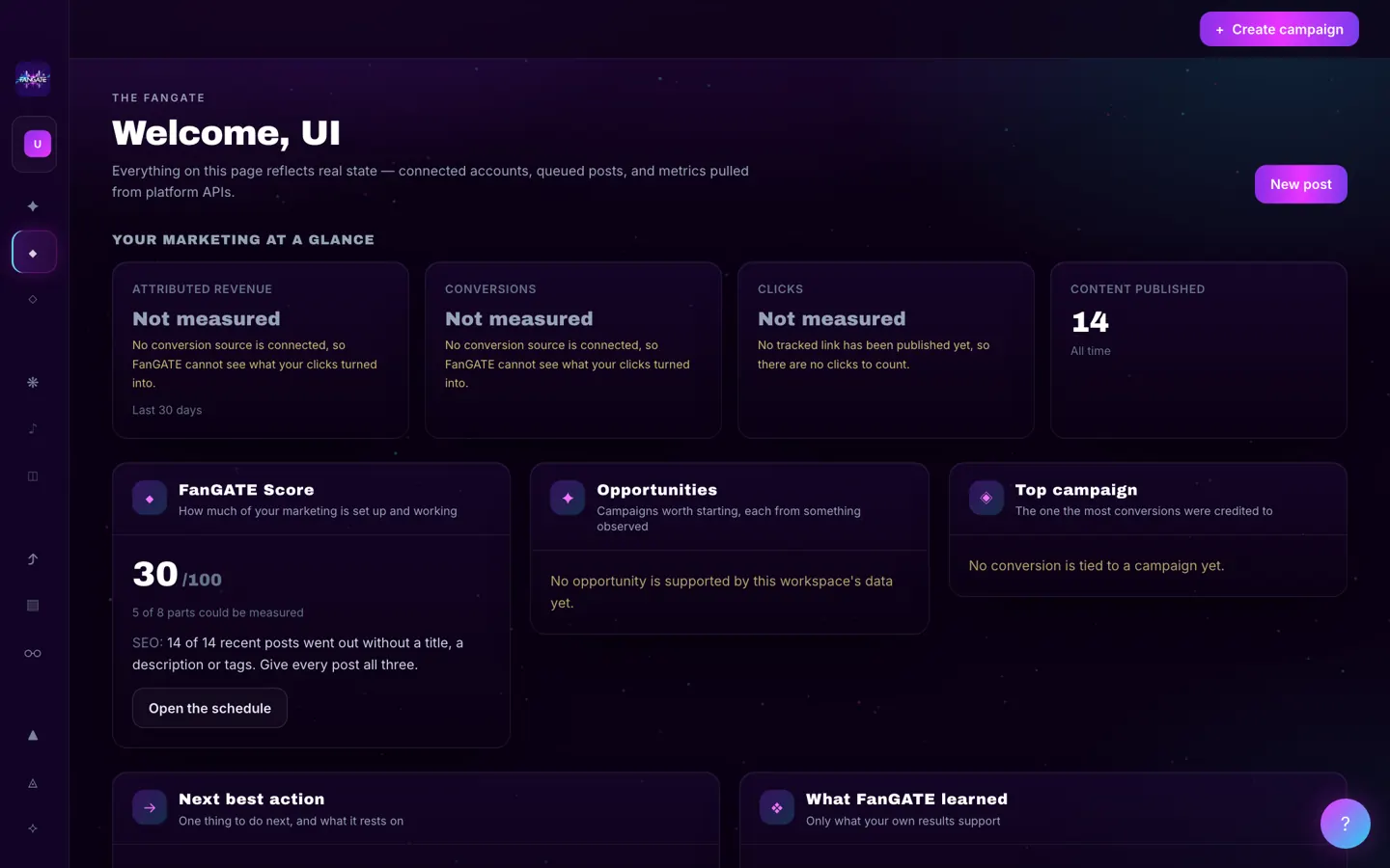 THE FANGATE Command screen
